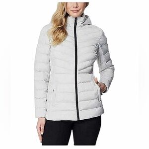 32 Degree Heat Silver Post/Gray Hooded 4-Way Stretch Quilted Puffer Zip WM SZ M